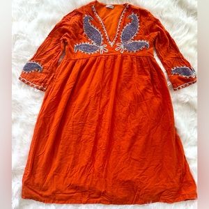 Anthropologie like Boho Japanese Soulberry Bright Fun V-neck Orange Purple Dress